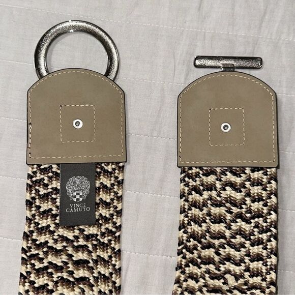 Vince Camuto M-L/XL Black Natural Toggle Buckle Woven Raffia Belt - Picture 8 of 11